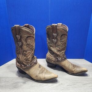 Durango Women's Crush Heartbreaker Concho 9M Brown Pullon Leather Western Boots